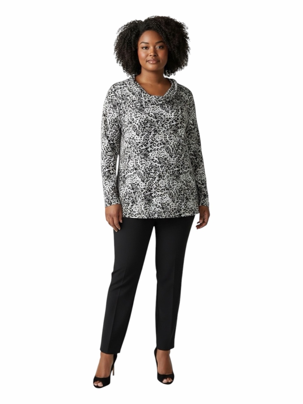 Chico’s EUC Women’s Long Sleeve Cowl Neck Leopard Print Tunic Chino’s Size 3.